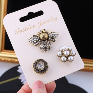 3 Pçs/set Pérolas Flor Broches De Segurança Pin Abelha Cuff Collar Studs Botão Da Camisa Do Vintage Ano Novo Designer De Jóias Presente em Oferta na Shopee