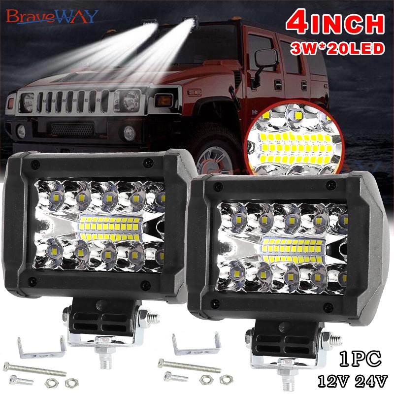 BraveWay 4 " Polegadas 60W 20 Led Luminária LED Luz De Trabalho Com Combo Off-Road Dirigindo Condução Barco De Nevoeiro SUV Motor Novo 12V 24V 6000K Branca