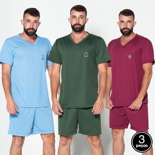 Kit 3  Pijamas Gola V WLS Modas Masculino Fechado  Conjunto Curto Atacado