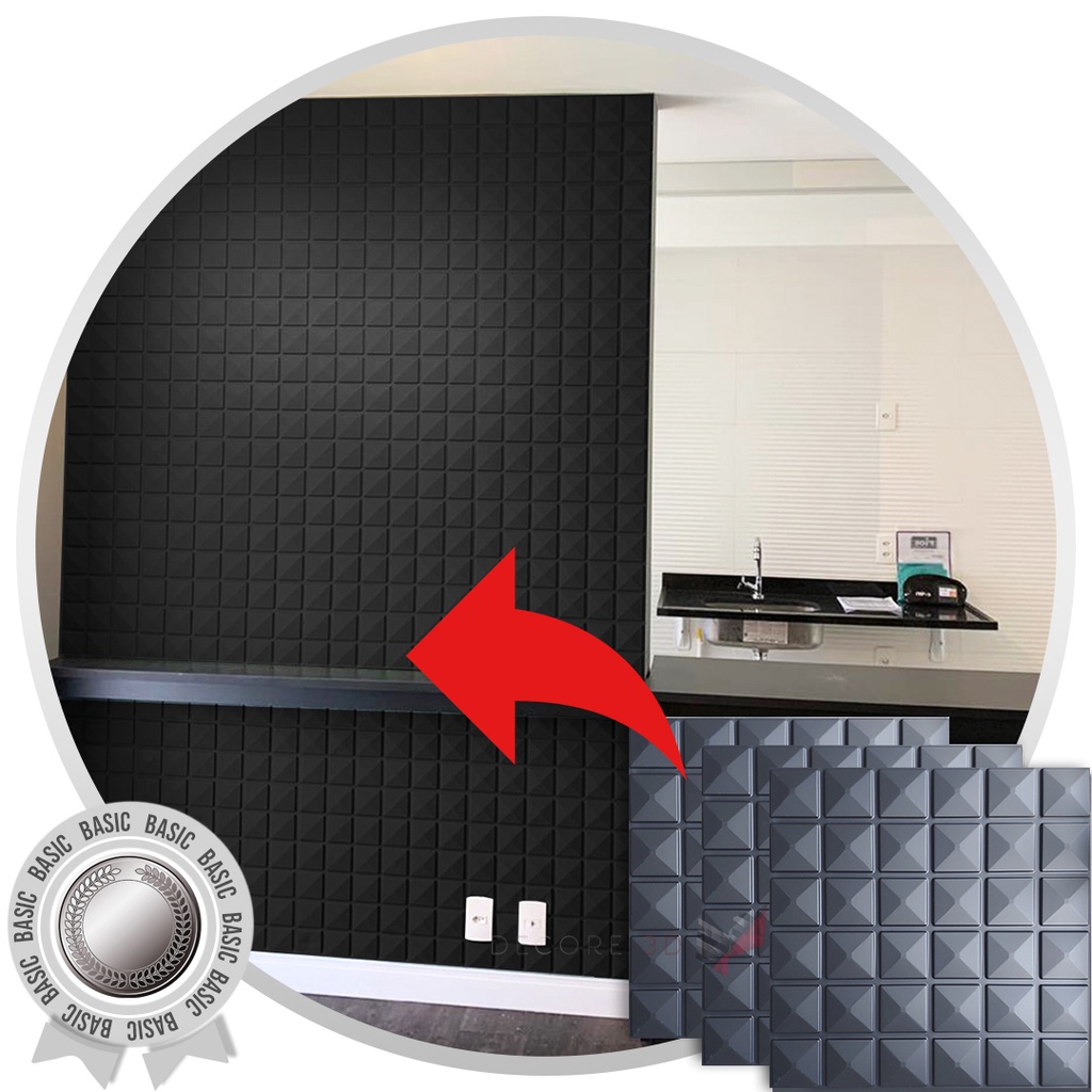 Placa 3D PVC Basic 50x50 Revestimento de Parede Inca Preta