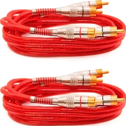 Kit 2 Cabos Rca 1 Metro Vermelho Blindado com Cobre 5mm 1m