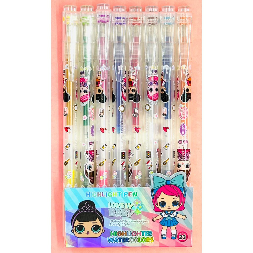 Caneta Gel Glitter 2 pontas com Marca Texto | Kit com 8 unid.
