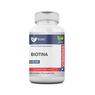 Biotina 60 Cápsulas Muwiz 500MG (Pele, Unhas e Cabelos Fortes) - Produto Original