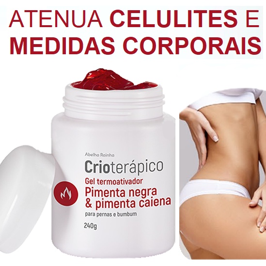 Gel Termoativador Pimenta Negra e Pimenta Caiena Para Pernas e Bumbum Crioterápico - Abelha Rainha 240g
