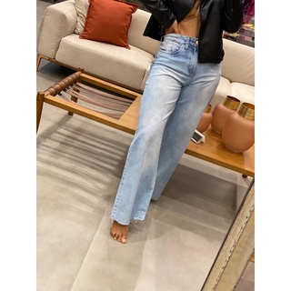 Wide Leg Pantalona Calça Jeans Feminina Cintura Alta Sem Lycra Tendencia