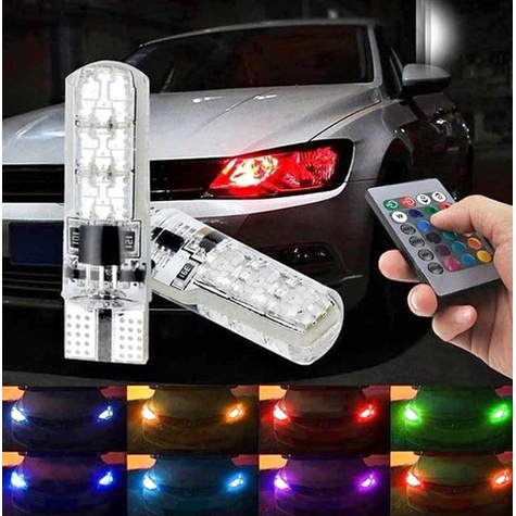 Lâmpadas Meia Luz Led Pingo T10 Colorida W5w 6 Leds Controle Muda De Cor RGB 16 Cores Strobo Tuning Farol Farolete em Oferta na Shopee
