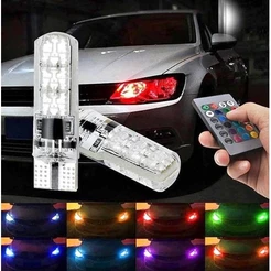 Lâmpadas Meia Luz Led Pingo T10 Colorida W5w 6 Leds Controle Muda De Cor RGB 16 Cores Strobo Tuning Farol Farolete