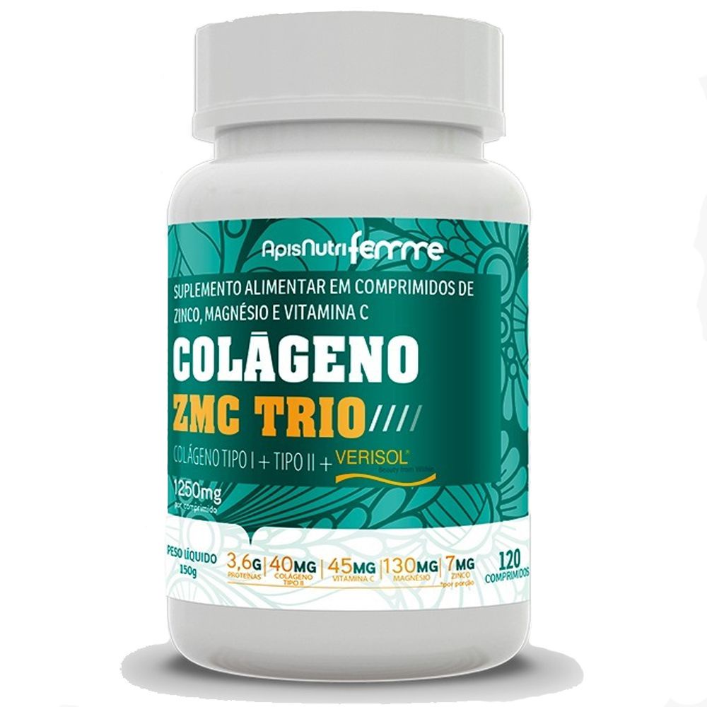 Colageno ZMC TRIO Tipo 1 + Tipo 2 + Tipo 3 1250mg 120 Cápsulas Apis Nutri