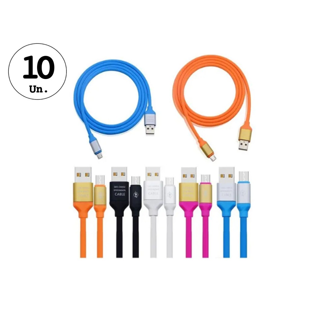 Kit 10 Cabo de Dados Turbo Emborrachado 1 Metro Micro USB V8 - Envio Rápido em Oferta na Shopee