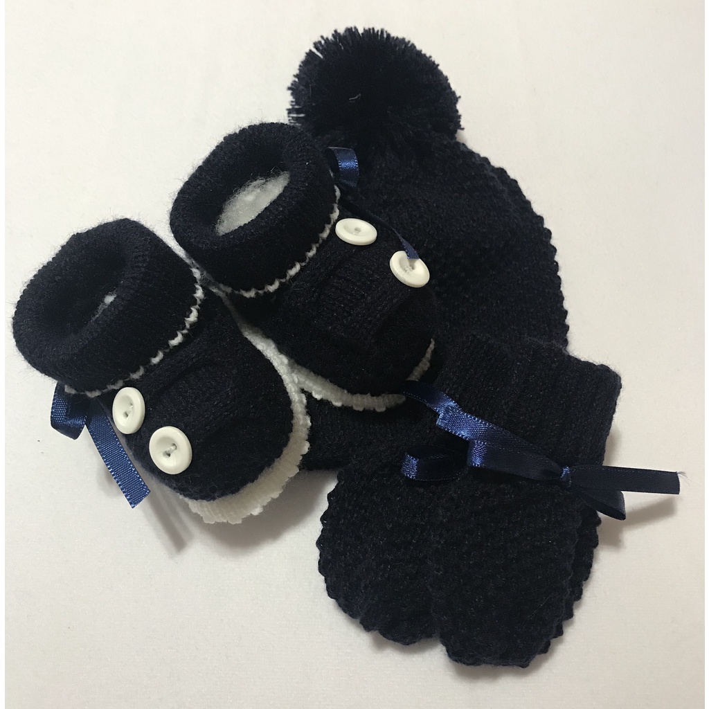 Kit Tricô Bebê RN - Touca, Luvas e Sapatinho Azul Matinho » Enxoval, Maternidade, Inverno, Saída Maternidade