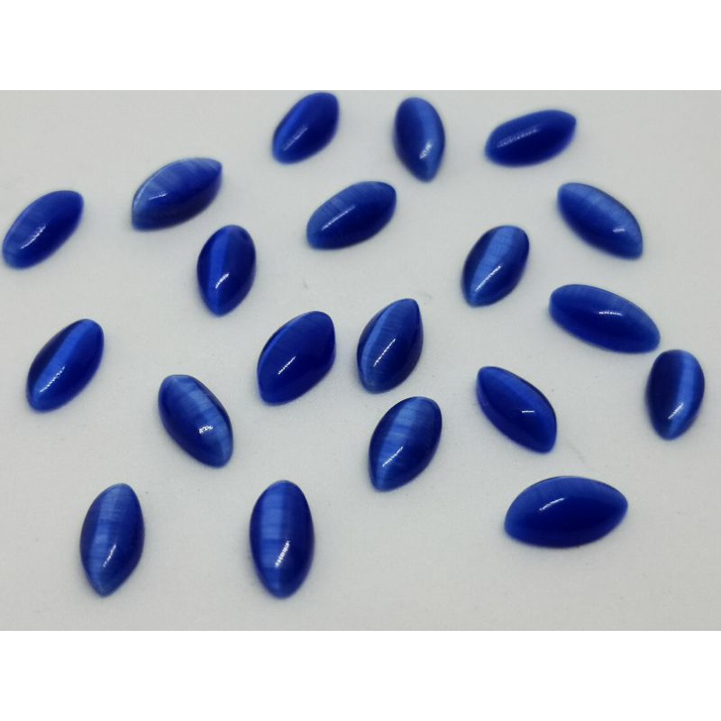 Chaton / cabuchão de vidro 3x6mm olho de gato azul  20un