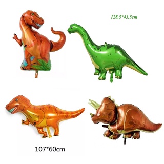 4 Balão Metalizado Dinossauro Brachiosaurus 128cm - Jurassico Laranja 107cm - T-Rex Jurassico 91cm - Tiranossauro T-rex 80cm