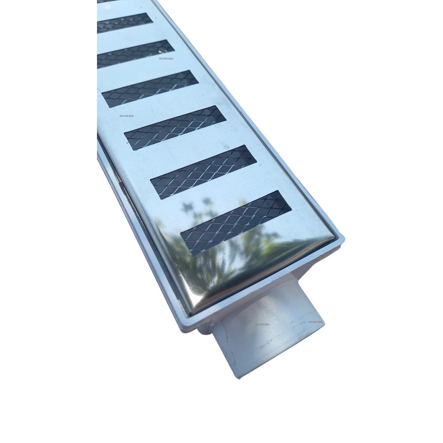 Ralo Linear 6x50 modelo Grelha Inox Polida Desenho Palito com Tela Anti Insetos e Coletor Branco - Ficone Reis