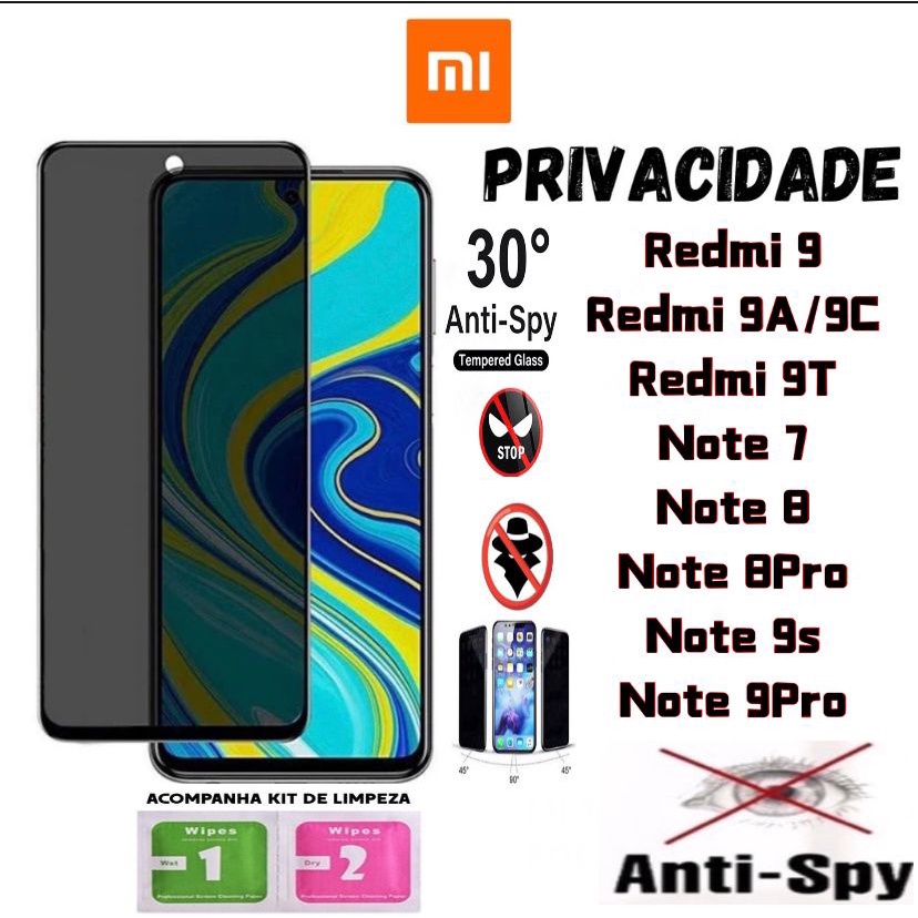 Película 3d Privacidade Anti Spy XIAOMI REDMI 9 9A 9C REDMI 9T NOTE7 NOTE 8 NOTE 8PRO NOTE 9 NOTE 9S NOTE 9PRO