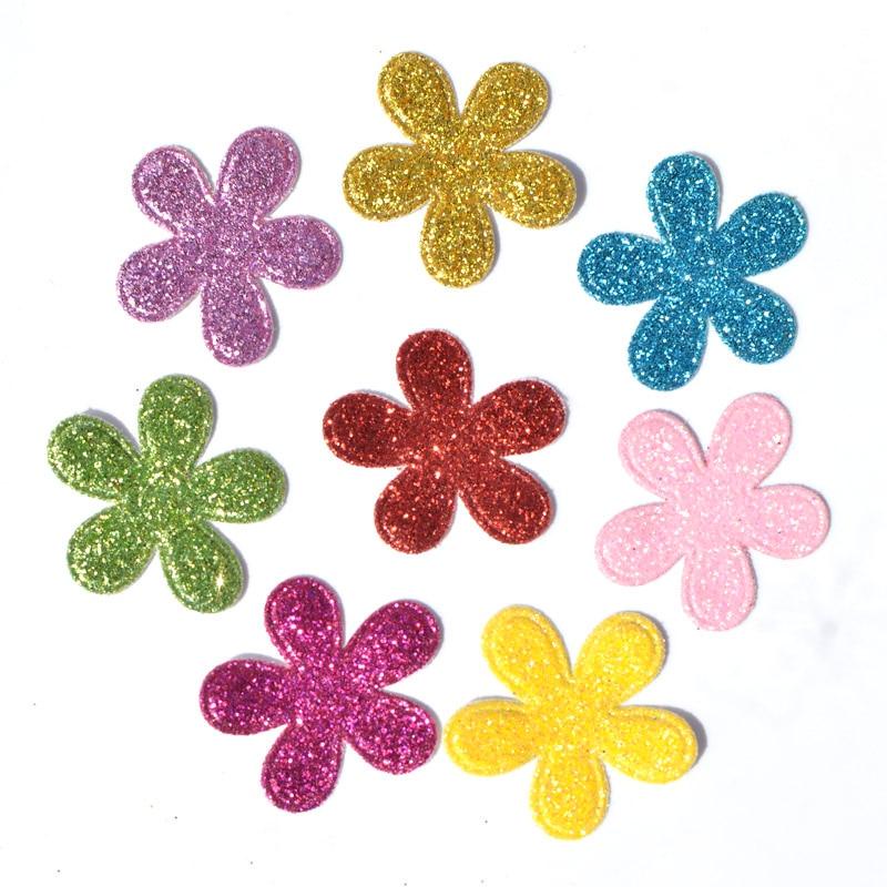 80Pcs 2.6 * 2.8cm Glitter couro flor aplicativos para DIY suprimentos de costura crianças artesanato decoração acessório