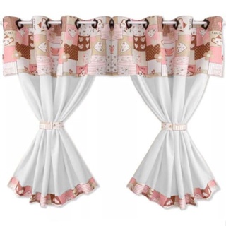 Cortina para Cozinha com bandô Oxford 2.00 x 1.20 BULE Rosa para varão Simples em Oferta na Shopee