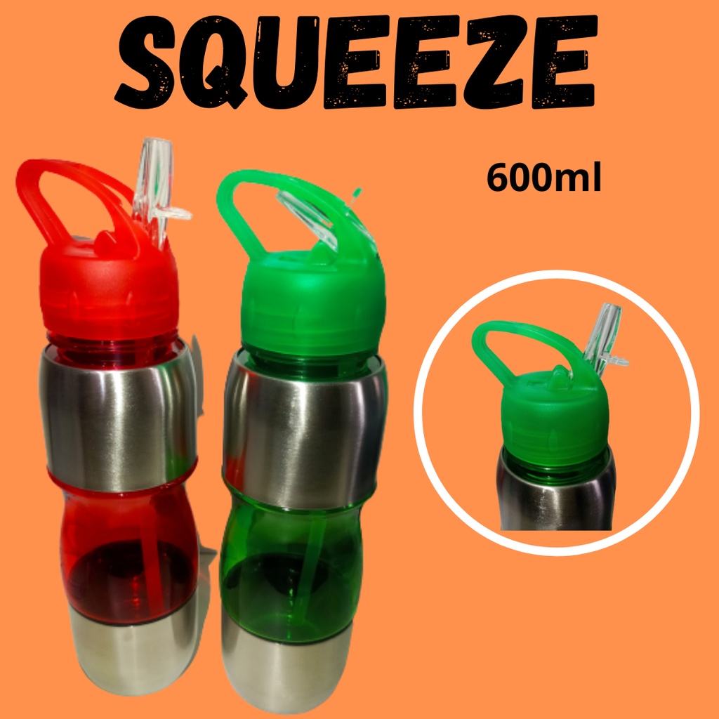 Garrafinha de água Squeeze academia 600ml Plástica Academia Livre de BPA