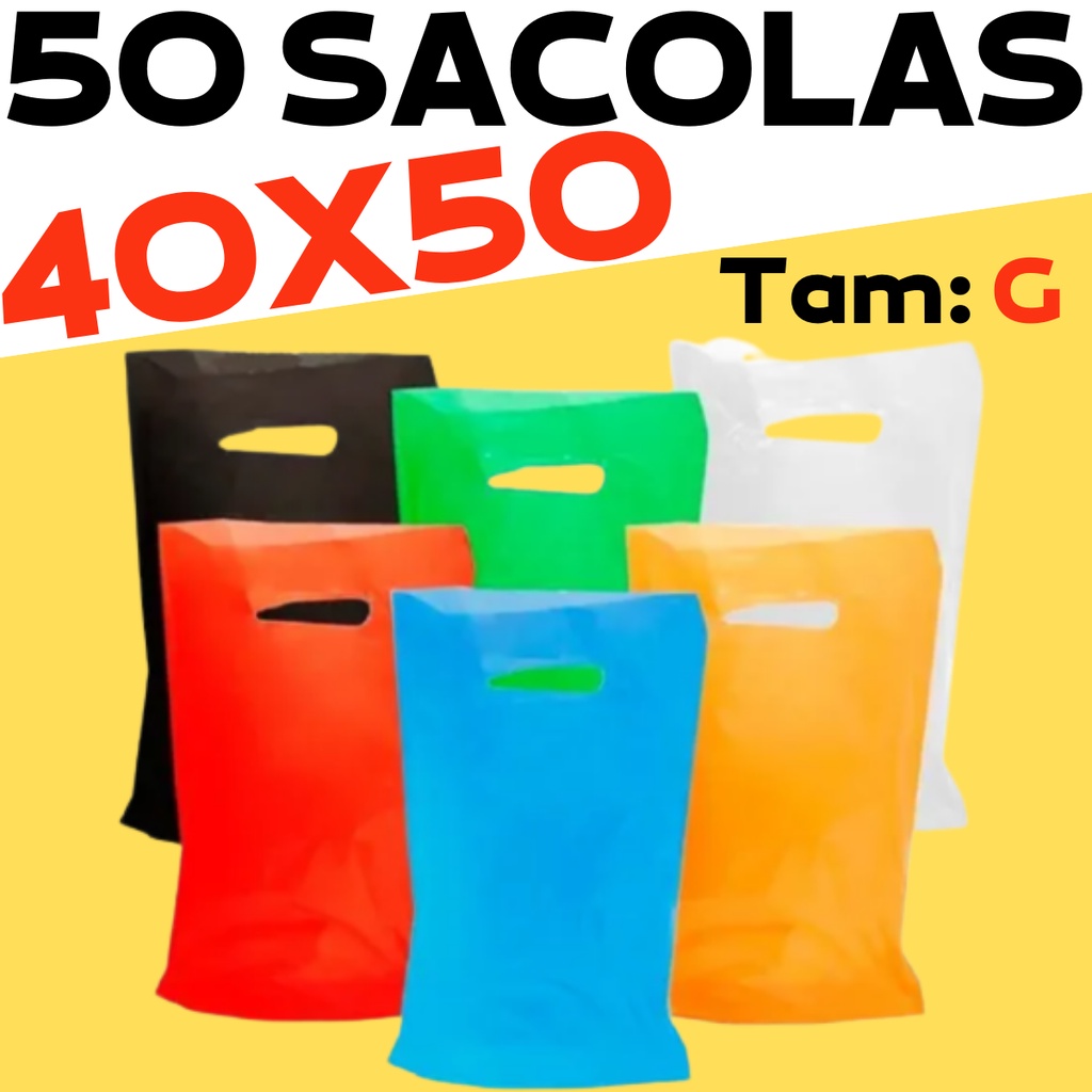 50UN Sacolas Plásticas 40x50 Alça Boca De Palhaço Pronta Entrega Várias Cores em Oferta na Shopee