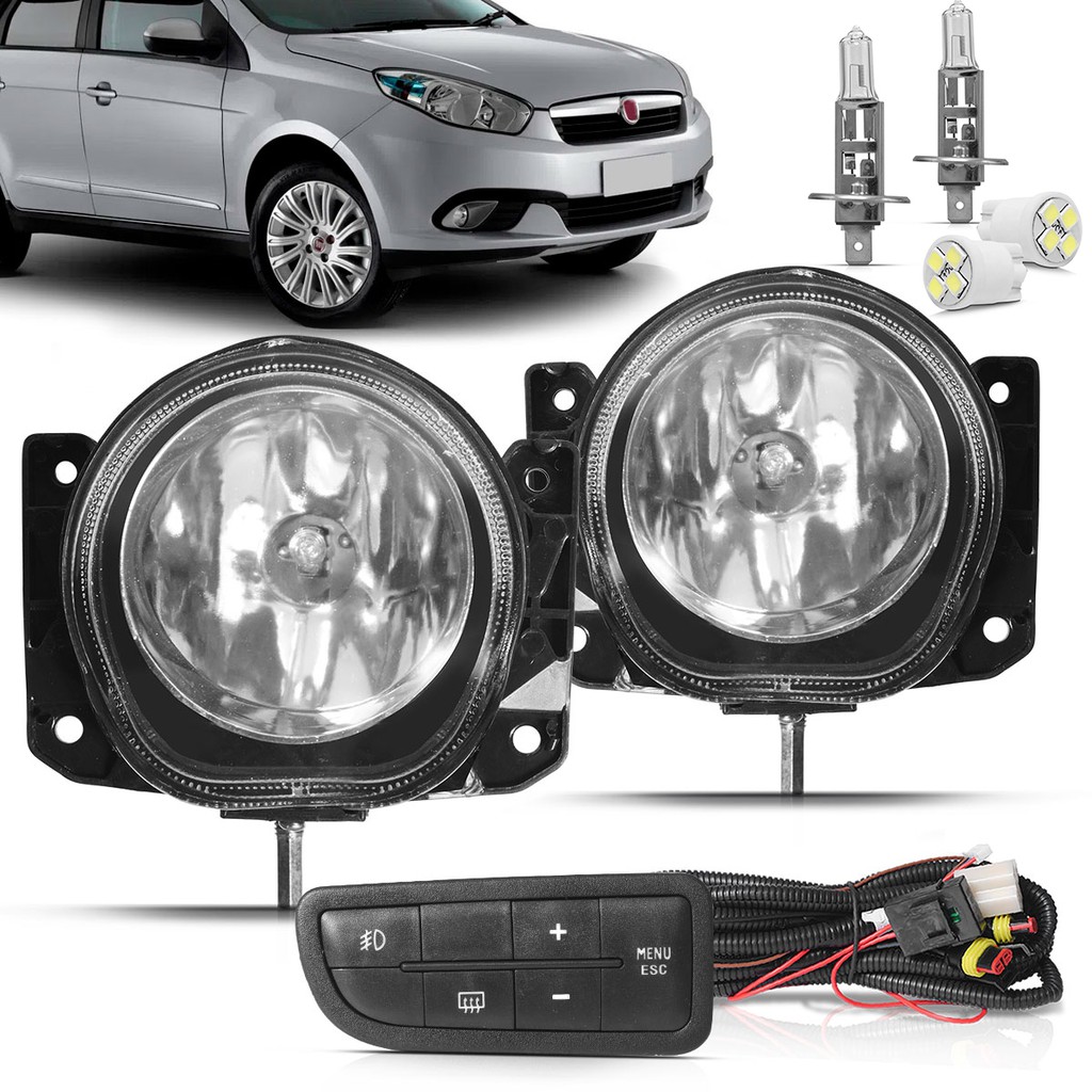 Kit Farol de Milha Grand Siena 2012 2013 2014  com Botão Modelo Original Completo Fiat
