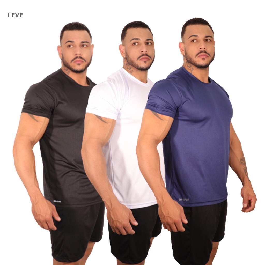 Kit 3 Camisa Camiseta Masculina Dry leve Academia Treino Corrida Anti-Suor P M G GG XG Envio Imediato