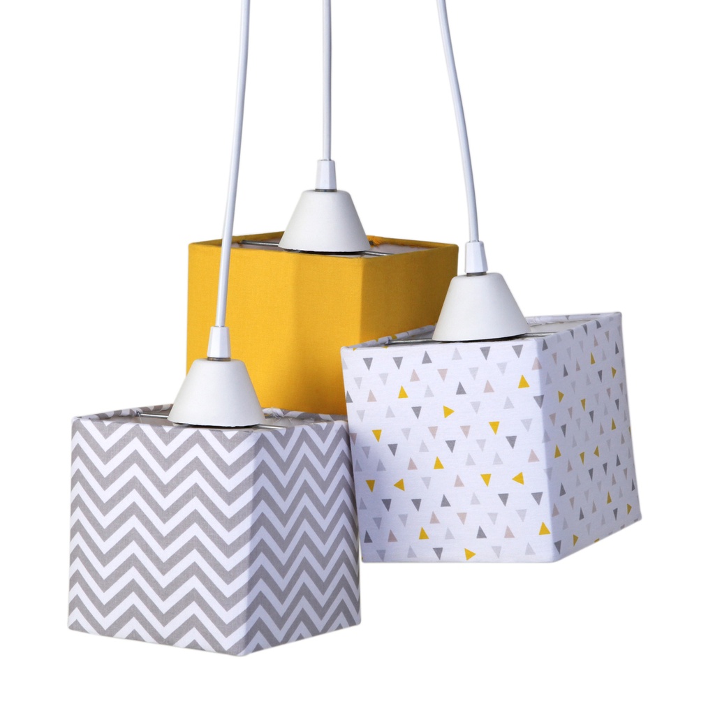 Pendente Lustre Cinza Chevron Amarelo Moderno Infantil Bebe