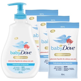 Kit Sabonete Líquido Baby Dove Hidratação Enriquecida 400ml + 3 Refil 180ml