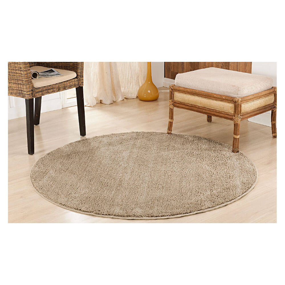 Tapete Para Sala Redondo Peludo Quarto Classic 100cm Trigo Bege