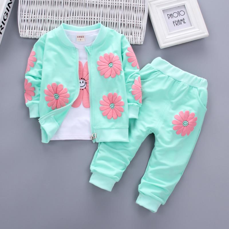 Conjunto Infantil Feminino De Algodão Estampado De Três Peças Para Primavera E Outono De 0...