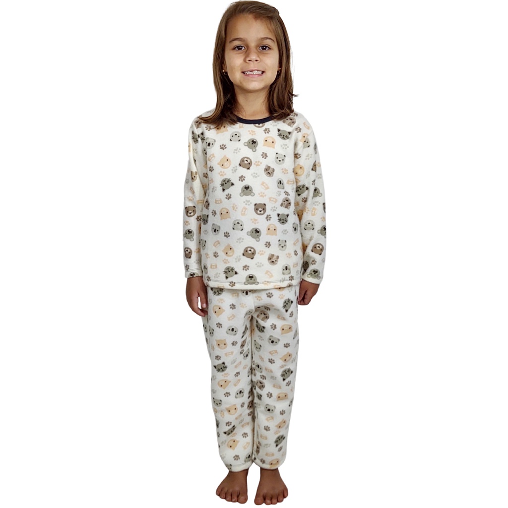 Pijama Infantil Inverno Soft Ursinhos e Patinhas Bege Quentinho ...
