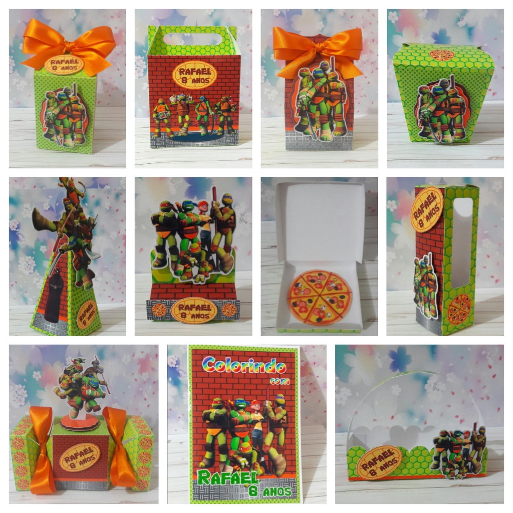 Kit caixinhas 3D lembrancinha personalizada Tartarugas Ninjas Aniversario Festa Infantil