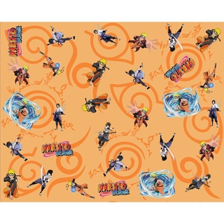 Tecido tricoline, microfibra ou gabardine - Naruto Shippuden - Fundo Laranja - 0.50CM