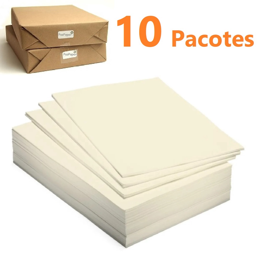 Caixa 10 Pacotes com 500 folhas Papel Sulfite Creme A4 70g 210mmx297mm - Reciclado