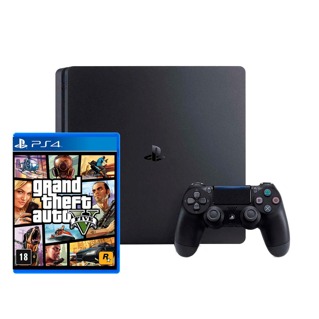 Console Sony Ps4 Slim Playstation 4 500gb + 1 Controle Dualshock + Grand Theft Auto 5 GTA5