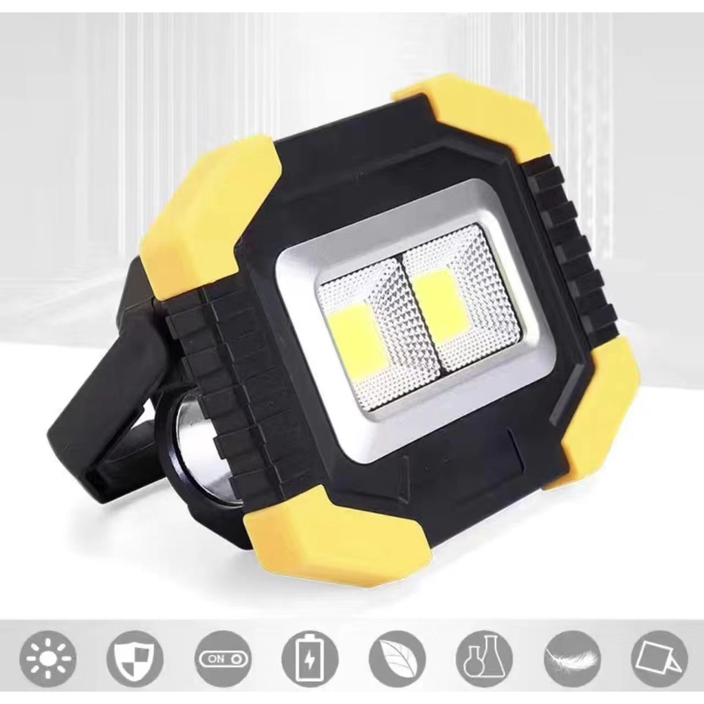 Luminária COB luz de acampamento emergência ao ar livre Refletor portátil holofote com lanterna USB recarregável