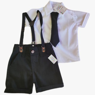Roupa do CHEFINHO BRANCO LISO, gravata, bermuda e suspensorio poderoso chefinho menino