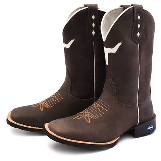 Bota Botina Texana Masculina Cowboy Montaria Botina Country de Couro Legítimo Bordada Cara de Boi