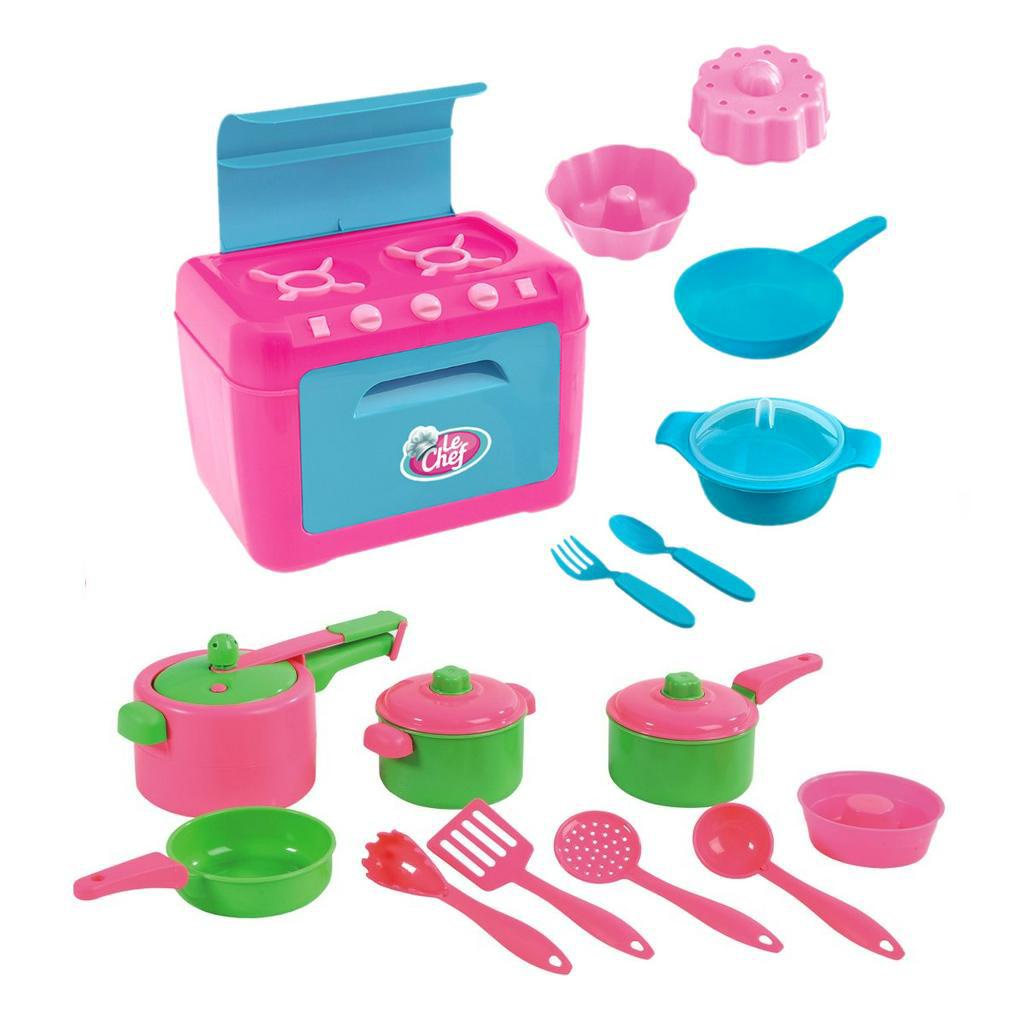 Kit  Fogão Le Chef + Kit Jogo de Cozinha Infantil Paneleiro 09 Peças