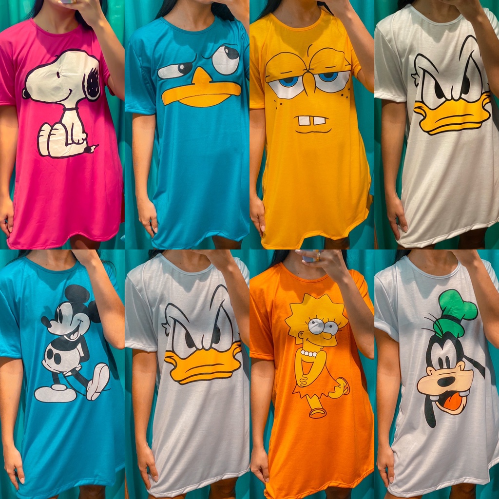 kit com 5 Camisão vestido camisola de personagem feminino bob esponja  Simpson Garfield Mickey | Shopee Brasil