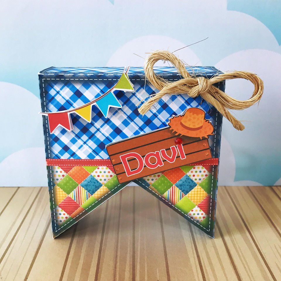 Kit com 5 Caixas Bandeirinha Personalizada Festa Junina Menino 3d