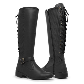 Bota Feminina Montaria 11653 Cores Com Cadarço Confortável Casual Cano Alto Com Zíper Lateral