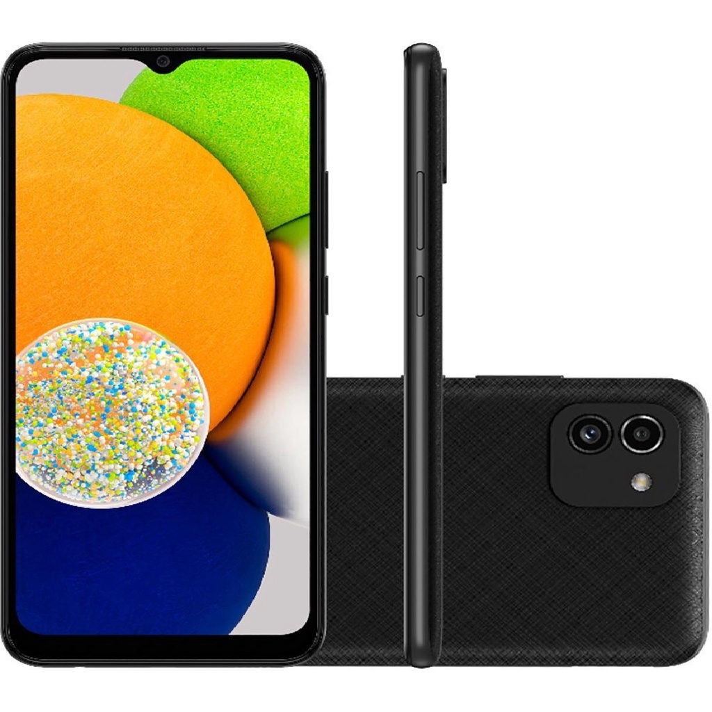 Smartphone Samsung Galaxy A03 64GB 4GB RAM Processador Octa Core 48MP + 2MP 5MP Tela Infinita de 6.5" Dual Chip Android - Preto