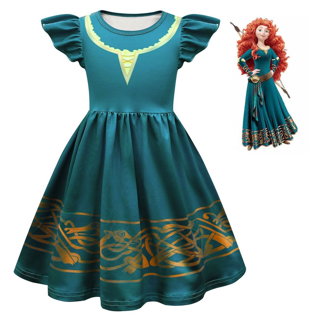 Novo Desenhos Animados Meninas Princesa Vestido Corajosa Lenda Merida Crianças Roupas De Manga Voador Verde Do Vintage