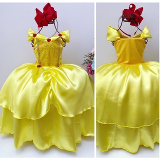 Fantasia Vestido Luxo Infantil Princesa Bela C/ Tiara