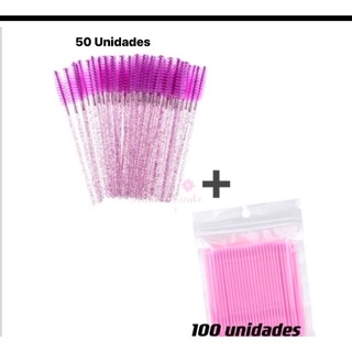 50 Escovinhas Com Glitter + 100 Microbrush Cotonete