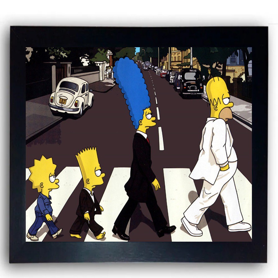 Quadro Decorativo Simpsons Beatles Abbey Road Moldurado Decoração