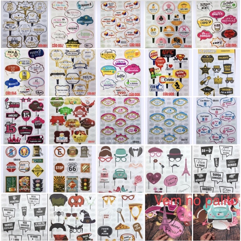 KIT 10 PLAQUINHAS DIVERTIDAS SELFIE PARA ANIVERSÁRIO, CASAMENTO E FESTAS EM GERAL em Oferta na Shopee
