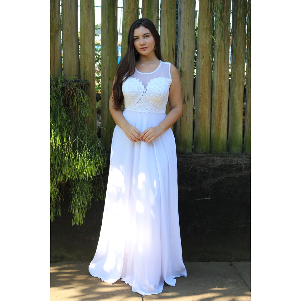 Vestido De Noiva Casamento Civil Cartório Igreja Campo Gestante Moda Festa Longo Branco R Cor