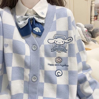 Suéter De Malha Feminino Com Casaco Da Série My Melody/Kuromi/Cinnamoroll/Jk/Xadrez/Folgado