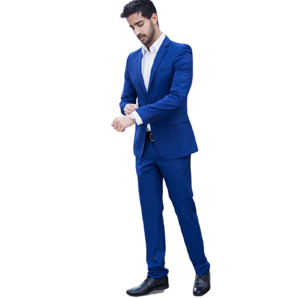 Terno masculino Completo Oxford Azul Royal ( Blazer + calça) - Slim Fit - modelo Italiano barato
