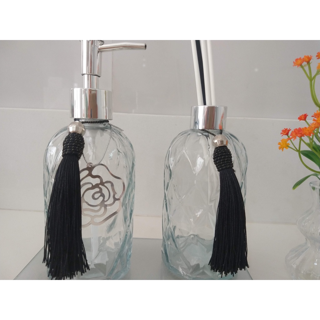 Kit para  Lavabo Difusor com Varetas Saboneteira Vaso  e Bandeja Espelhada